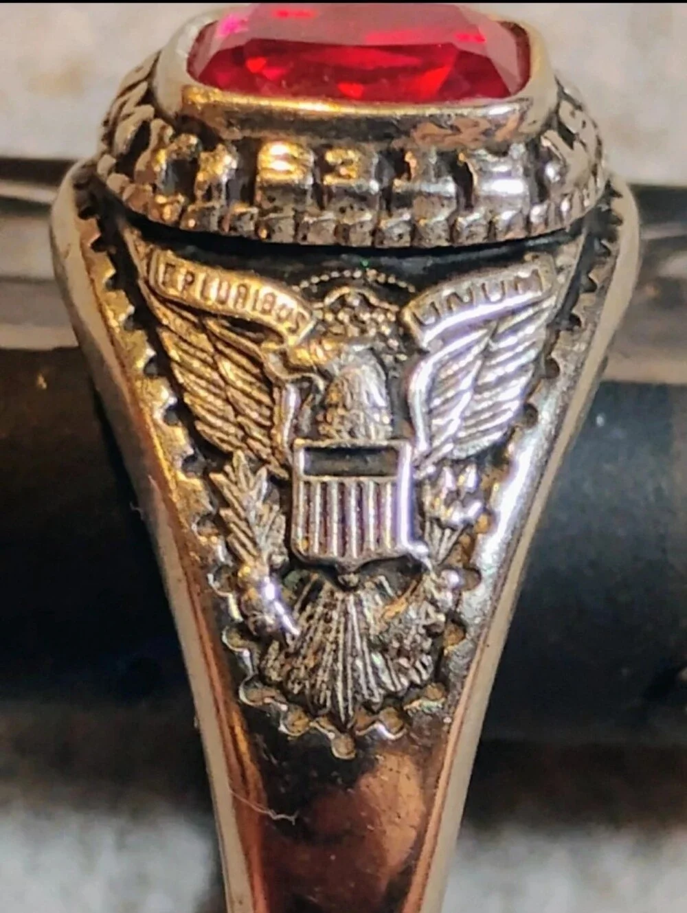 Vintage Jostens US Army Sterling Silver Military Ring - Red Ruby Stone